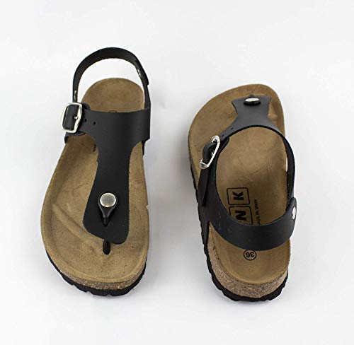 Sandalia de Piel, Piso Plano de 1.5 Cm. Planta de Piel. Fabricación Bio, Nº 40, Color Negro Made in Spain. (Ref: 3577-Negro 40)