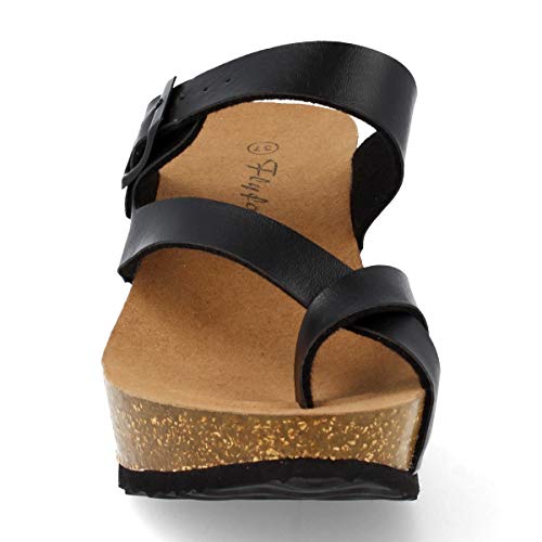 Sandalia Mujer con Esclava y Plataforma en Cuna Anatomica Confort - Corte Metalizado con Hebilla Ajustable Primavera Verano 2019. Talla 41 Negro