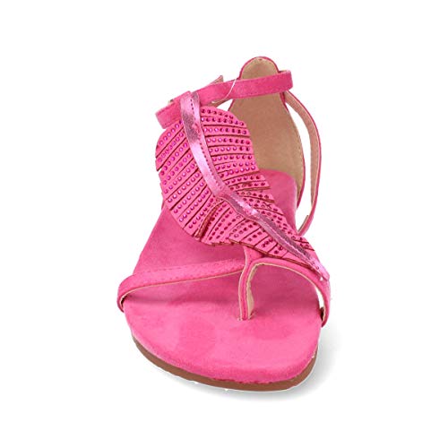 Sandalia Mujer con Planta Anatomica Estilo Romano Elegantes con Detalle Floral a Laser Primavera Verano 2019. Talla 38 Fucsia