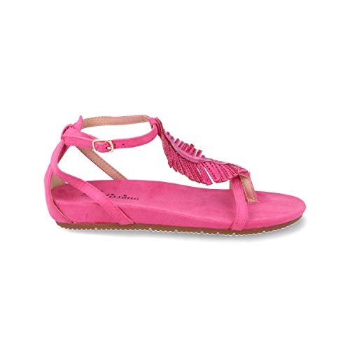 Sandalia Mujer con Planta Anatomica Estilo Romano Elegantes con Detalle Floral a Laser Primavera Verano 2019. Talla 38 Fucsia