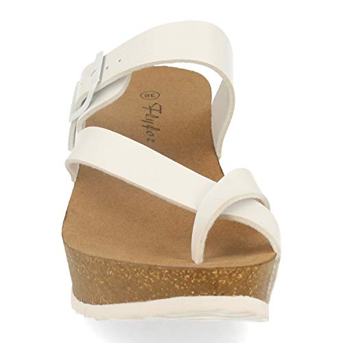 Sandalia Mujer Estilo Urban-Casual con Cuna Bio Confort, Correa Cruzada en Esclava, Talon Abierto y Hebilla. Primavera Verano. Talla 37 Blanco