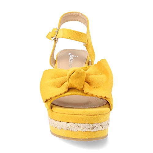 Sandalia Mujer Plataforma de Yute Combinado con Lazo Decorativo y Pulsera Ajustable Primavera Verano 2019 Talla 41 Amarillo