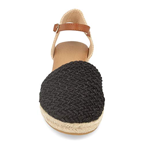 Sandalia para Mujer con Cuna de Yute, Pala Cerrada de Rafia, Talon Abierto y Cierre de Hebilla Primavera Verano 2021. Talla 37 Negro
