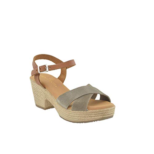 Sandalia tacón Piel Plantilla Gel Taupe