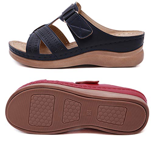 Sandalias con Plataforma para Mujer Mules Cuero Cómodos Zapatillas de Playa Verano Sandalias de Cuña 36-44EU