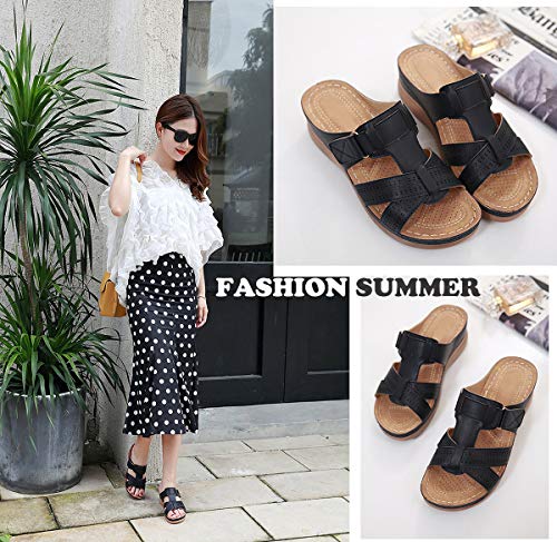 Sandalias con Plataforma para Mujer Mules Cuero Cómodos Zapatillas de Playa Verano Sandalias de Cuña 36-44EU