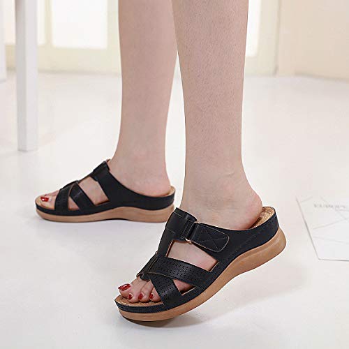 Sandalias con Plataforma para Mujer Mules Cuero Cómodos Zapatillas de Playa Verano Sandalias de Cuña 36-44EU