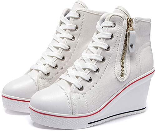Sandalias de cuña Mujer Cuñas Zapatos 35-43 EU De Lona High-Top Zapatos Casuales Talla Grande Zapatillas de Cuña para Mujer Zapatillas de Deporte Zapatillas Altas Primavera/Verano Tacón Cuña