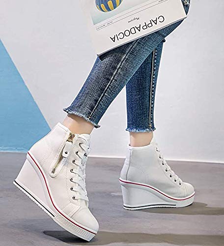 Sandalias de cuña Mujer Cuñas Zapatos 35-43 EU De Lona High-Top Zapatos Casuales Talla Grande Zapatillas de Cuña para Mujer Zapatillas de Deporte Zapatillas Altas Primavera/Verano Tacón Cuña