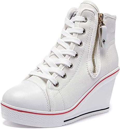 Sandalias de cuña Mujer Cuñas Zapatos 35-43 EU De Lona High-Top Zapatos Casuales Talla Grande Zapatillas de Cuña para Mujer Zapatillas de Deporte Zapatillas Altas Primavera/Verano Tacón Cuña