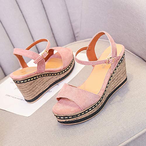 Sandalias de Cuña Mujer Verano 2019 - Alto Tacon 9.5cm - Elegante Zapatos con Plataforma 4CM - de Vestir para Playa Fiesta - Talla 35-40