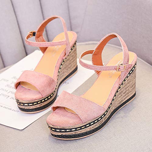 Sandalias de Cuña Mujer Verano 2019 - Alto Tacon 9.5cm - Elegante Zapatos con Plataforma 4CM - de Vestir para Playa Fiesta - Talla 35-40