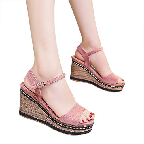 Sandalias de Cuña Mujer Verano 2019 - Alto Tacon 9.5cm - Elegante Zapatos con Plataforma 4CM - de Vestir para Playa Fiesta - Talla 35-40