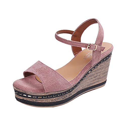 Sandalias de Cuña Mujer Verano 2019 - Alto Tacon 9.5cm - Elegante Zapatos con Plataforma 4CM - de Vestir para Playa Fiesta - Talla 35-40
