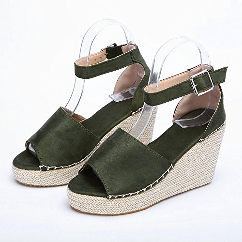 Sandalias de Cuña Mujer Verano 2019 - Elegante Bohemia Romanos Tejer Paja Zapatos con Plataforma 3CM - Tacon Alto 8cm - para Playa Fiesta - Talla 34-42