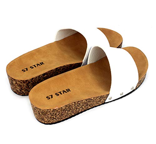 Sandalias de Cuña para Verano, Playa, Piscina o Casa, Modelo Leopardo Talón Abierto para Mujer, Suela Antideslizante, Tacón Alto 4cm (38, 1028 Blanco)