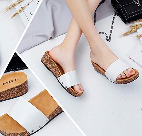 Sandalias de Cuña para Verano, Playa, Piscina o Casa, Modelo Leopardo Talón Abierto para Mujer, Suela Antideslizante, Tacón Alto 4cm (38, 1028 Blanco)