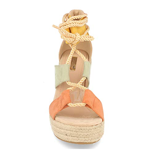 Sandalias de Mujer Comodas Casual con Cuna y Plataforma de Yute, Abierto en Lateral, Tiras Anchas en Pala y Cuerda en T. Primavera Verano. Talla 37 Beige