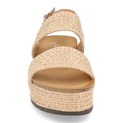 Sandalias de Mujer con Doble Pala de Yute, Planta Bio Confort, Plataforma Forrada de Yute y Correa con Hebilla. Primavera Verano 2020. Talla 40 Champan