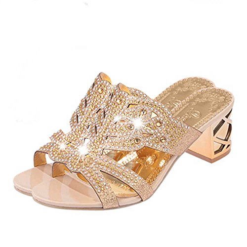 Sandalias de Mujer Moda pedrería versátil Gruesa con Zapatillas Tacones Altos Zapatos de Baile Verano Playa Casual Roma Zapatillas riou