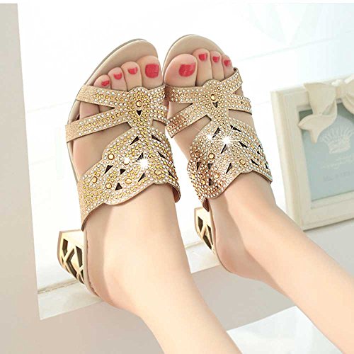 Sandalias de Mujer Moda pedrería versátil Gruesa con Zapatillas Tacones Altos Zapatos de Baile Verano Playa Casual Roma Zapatillas riou