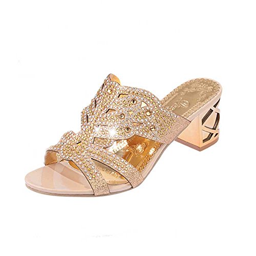 Sandalias de Mujer Moda pedrería versátil Gruesa con Zapatillas Tacones Altos Zapatos de Baile Verano Playa Casual Roma Zapatillas riou