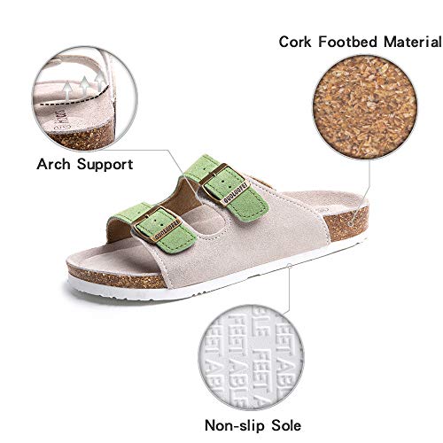 Sandalias de Pala Mujer Hombre Sandalias de Vestir Mules Punta Abierta Chanclas Plano Cómodas Verano Ajustable Hebilla Zapatillas Verde Claro Número 42 EU