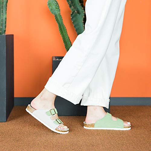 Sandalias de Pala Mujer Hombre Sandalias de Vestir Mules Punta Abierta Chanclas Plano Cómodas Verano Ajustable Hebilla Zapatillas Verde Claro Número 42 EU