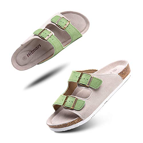 Sandalias de Pala Mujer Hombre Sandalias de Vestir Mules Punta Abierta Chanclas Plano Cómodas Verano Ajustable Hebilla Zapatillas Verde Claro Número 42 EU