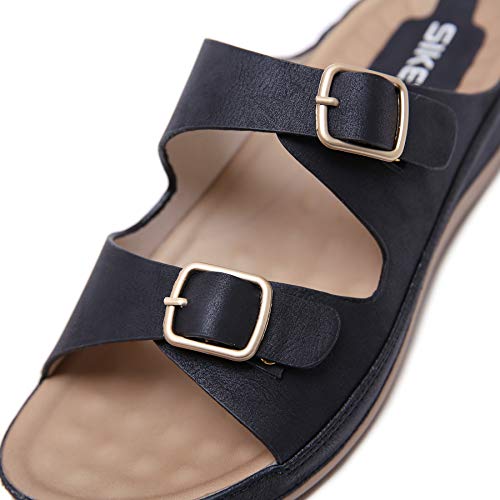 Sandalias de Pala Mujer Metálico Piel Verano Sandalias Bio Ajustable Buckle Comodas Plataforma Mules Planas Zuecos