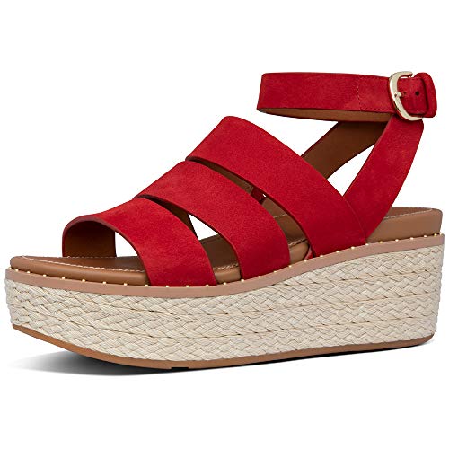 Sandalias de Plataforma de Mujer FitFlop con Tachuelas Decorativas y Cierre de Hebilla en Rojo