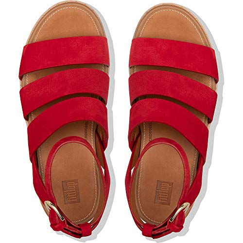 Sandalias de Plataforma de Mujer FitFlop con Tachuelas Decorativas y Cierre de Hebilla en Rojo
