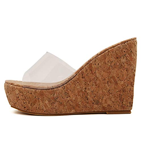 Sandalias de Plataforma para Mujer Zapatos de tacón Alto de Moda Transparentes Slip-on Casual Zapatos de tacón de cuña de Gladiador con Parte Inferior Gruesa Informal