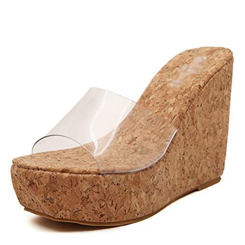 Sandalias de Plataforma para Mujer Zapatos de tacón Alto de Moda Transparentes Slip-on Casual Zapatos de tacón de cuña de Gladiador con Parte Inferior Gruesa Informal