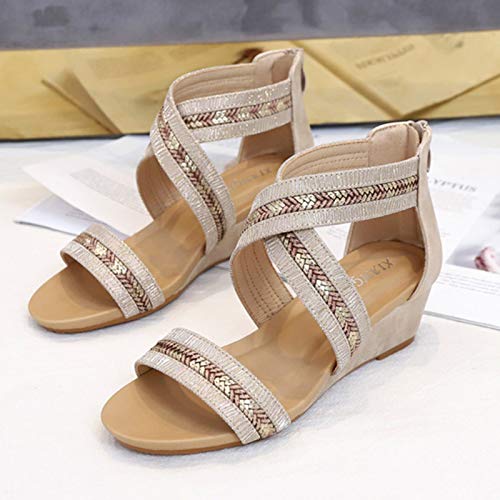 Sandalias de Punta Abierta para Mujer Verano Exterior Talón Pendiente Roma Zapato Senderismo Movimiento Shoes (Color : Gray, Size : 37)