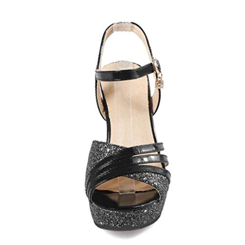 Sandalias De Tacón Cuadrado para Mujer Plataforma De Verano Tacón Alto Peep-Toe Slingback Zapatos De Espalda Abierta Fiesta Baile De Boda Señoras Tobillo Hebilla Correa Bombas