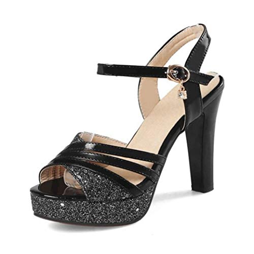 Sandalias De Tacón Cuadrado para Mujer Plataforma De Verano Tacón Alto Peep-Toe Slingback Zapatos De Espalda Abierta Fiesta Baile De Boda Señoras Tobillo Hebilla Correa Bombas