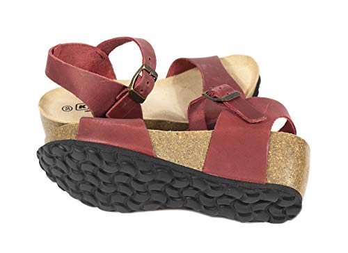 Sandalias de Verano para Mujer, Piel en Tres Colores a Escoger, Planta Bio Acolchada, tacón de 5.5 cm, Piso en Cuña. Temporada 2020, Made in Spain. (Nº del 36 al 41) (Piel Sprinter Rojo, 39)