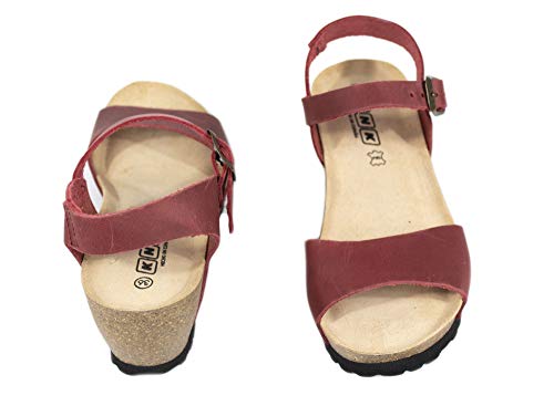 Sandalias de Verano para Mujer, Piel en Tres Colores a Escoger, Planta Bio Acolchada, tacón de 5.5 cm, Piso en Cuña. Temporada 2020, Made in Spain. (Nº del 36 al 41) (Piel Sprinter Rojo, 39)