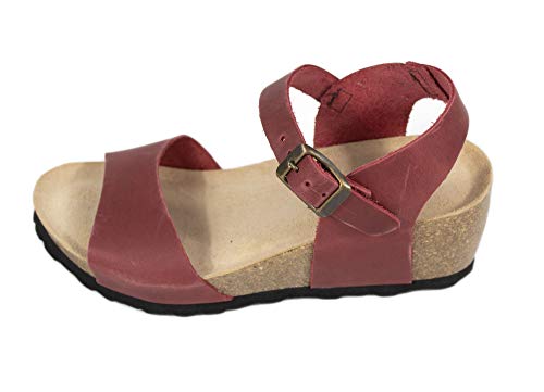 Sandalias de Verano para Mujer, Piel en Tres Colores a Escoger, Planta Bio Acolchada, tacón de 5.5 cm, Piso en Cuña. Temporada 2020, Made in Spain. (Nº del 36 al 41) (Piel Sprinter Rojo, 39)