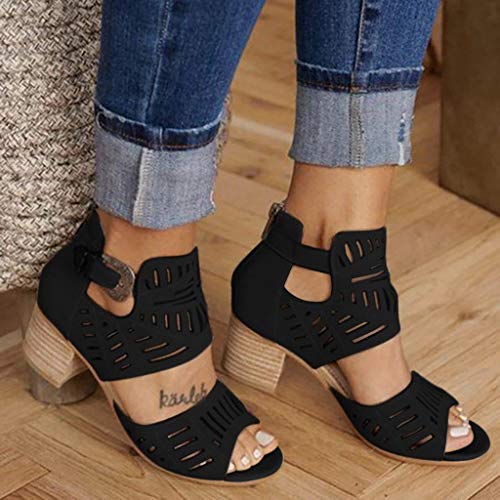 Sandalias de Verano para Mujer Plataforma Sandalias Retro Cuñas de Corte Bajo Hechas a Mano Sandalias de Punta Abierta Zapatos Cómodos Negro 35-43 riou