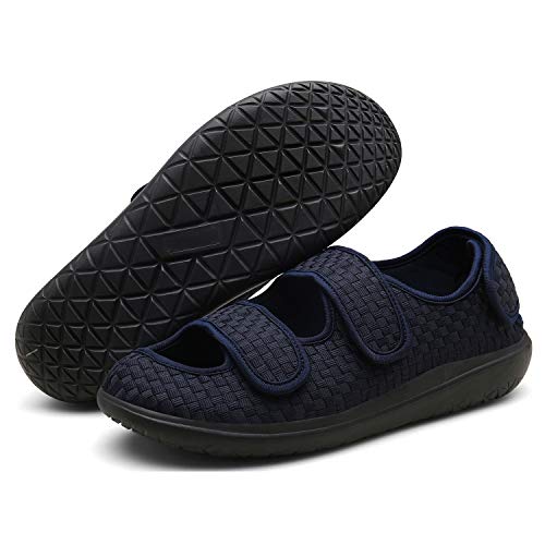 Sandalias Mujer Hombre Zapatillas de Estar por casa Zapatos Diabéticos Respirable Zapatillas Ortopédica para ensanchar Ajustable Cómoda Artritis Edema Zapatos hinchados Azul 36EU