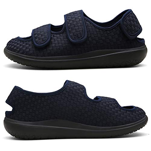 Sandalias Mujer Hombre Zapatillas de Estar por casa Zapatos Diabéticos Respirable Zapatillas Ortopédica para ensanchar Ajustable Cómoda Artritis Edema Zapatos hinchados Azul 36EU