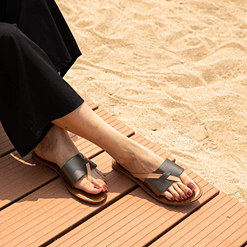 Sandalias Mujer Planas Chanclas Verano Flip Flop Zapatillas de Casa Punta Abierta Zapatos Cómodos Slip On Playa Negro-2 42 EU