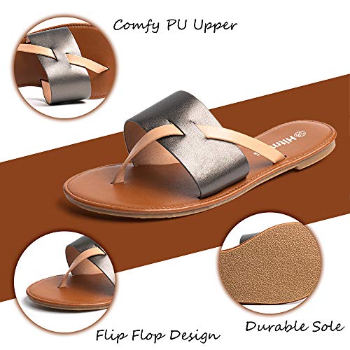 Sandalias Mujer Planas Chanclas Verano Flip Flop Zapatillas de Casa Punta Abierta Zapatos Cómodos Slip On Playa Negro-2 42 EU