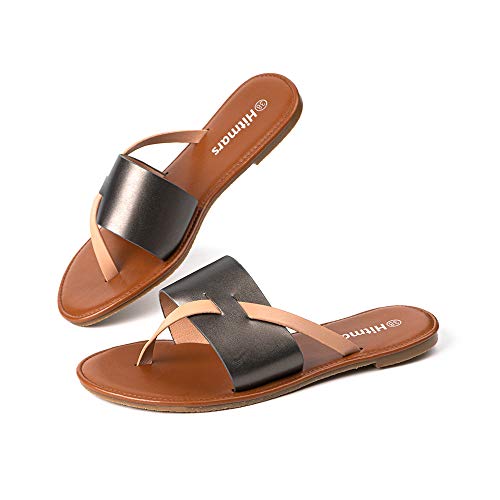 Sandalias Mujer Planas Chanclas Verano Flip Flop Zapatillas de Casa Punta Abierta Zapatos Cómodos Slip On Playa Negro-2 42 EU