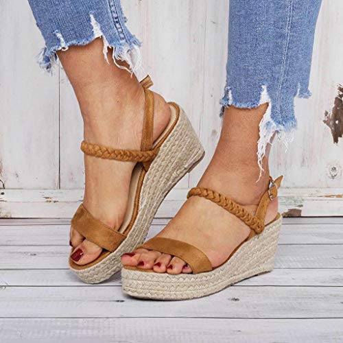 Sandalias Mujer Verano 2019 cuñas cáñamo Gran tamaño para Mujeres Sandalias con Puntera Abierta Correa de Tobillo Fondo Grueso Zapato Romanas Casual Negro 35-43 riou