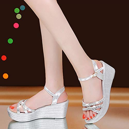 Sandalias Mujer Verano 2019 riou Bohemia Cinturón de Diamantes de imitación con cuña y Zapatillas Abiertas de Playa Zapatillas y Chanclas para Mujeres Zapatos Vestir de Fiesta riou