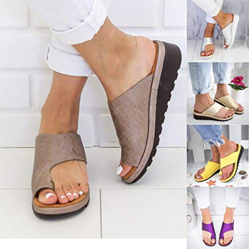 Sandalias Mujer Verano 2019 SHOBDW Sandalias Correctoras Juanetes Oferta Moda Pisos Cuñas Zapatos De Playa con Punta Abierta Tobillo Zapatillas Sandalias Romanas Mujer Tallas Grandes(Plata,EU36-37)