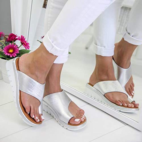 Sandalias Mujer Verano 2019 SHOBDW Sandalias Correctoras Juanetes Oferta Moda Pisos Cuñas Zapatos De Playa con Punta Abierta Tobillo Zapatillas Sandalias Romanas Mujer Tallas Grandes(Plata,EU36-37)